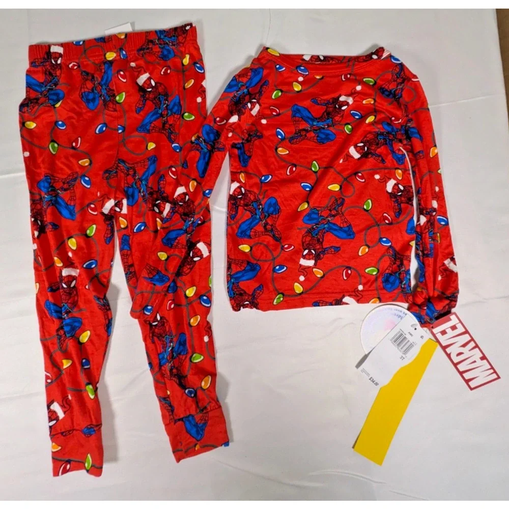 Marvel Spider-Man Christmas Pajamas Toddler Boys 2T NWT Viscose Soft PJ Set Red